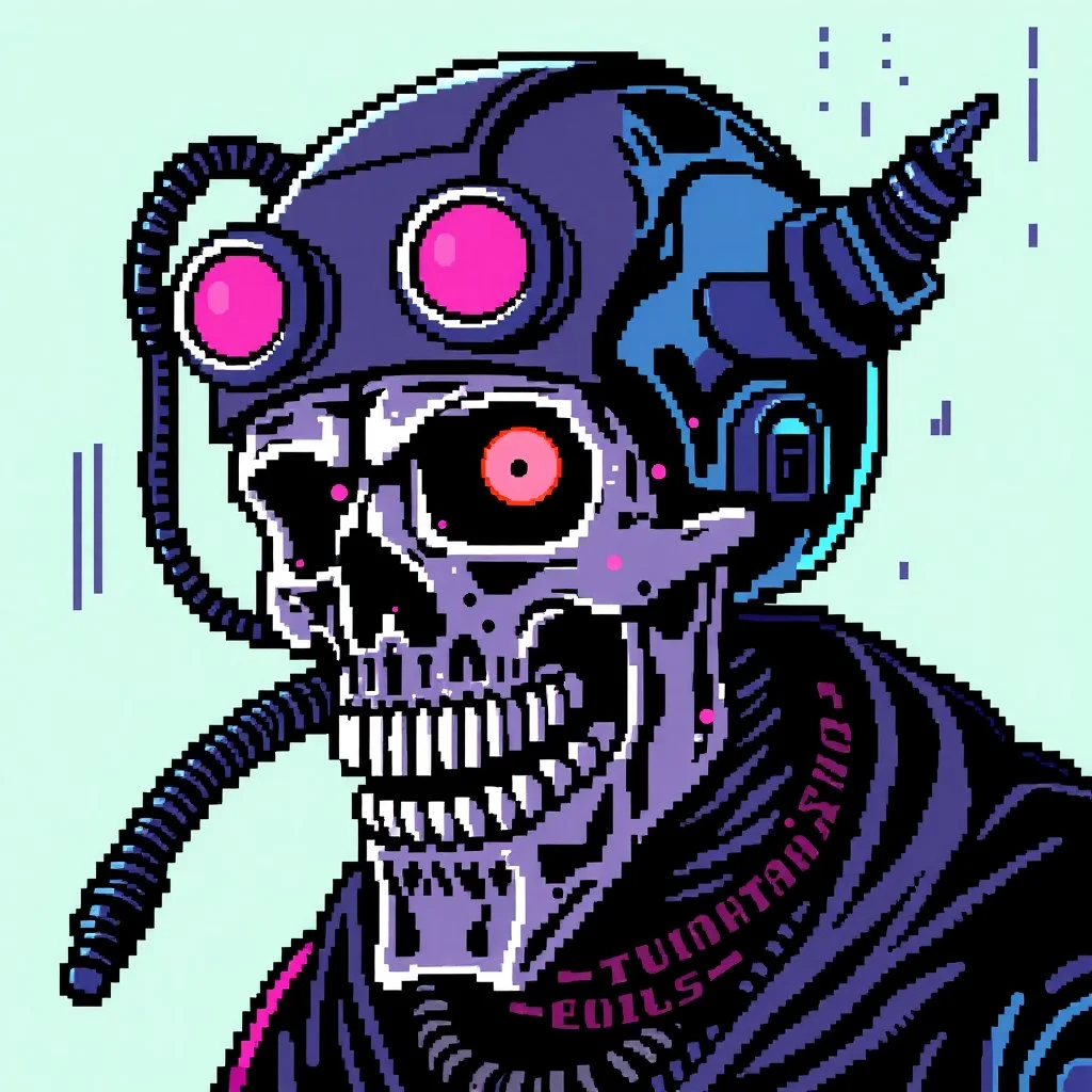 8 bit pixelart cyberpunk skull,servitor, Comic style