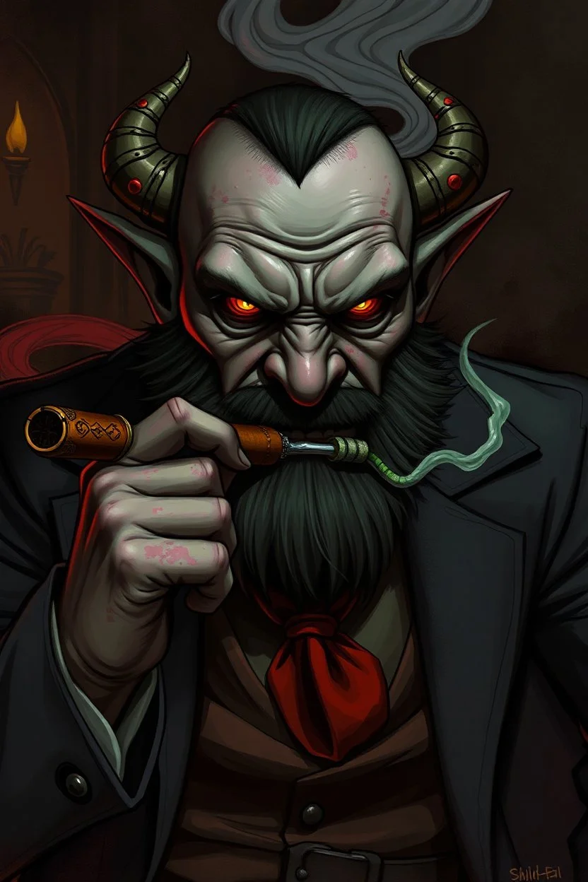 orcish mafia boss with a cigar grimdark realistic