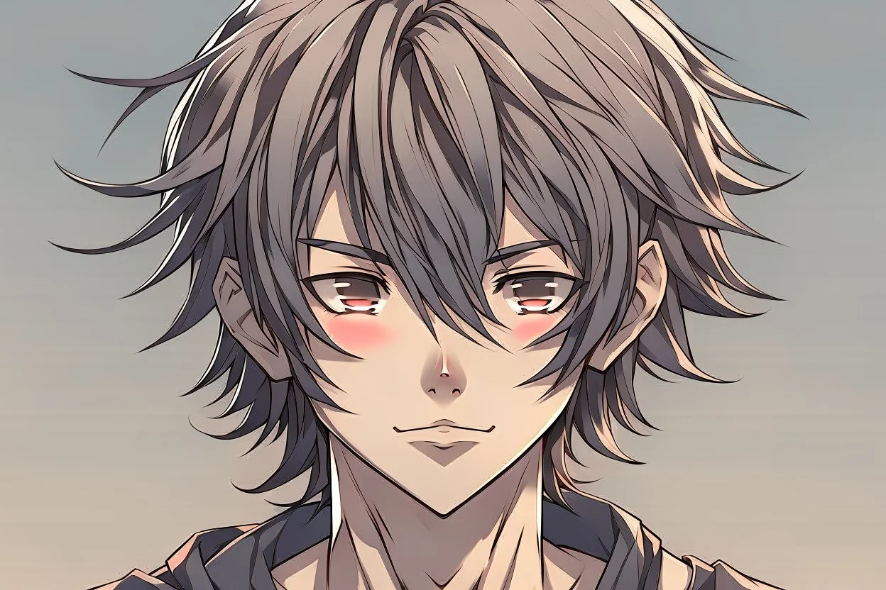 Young man anime realistic messy hair