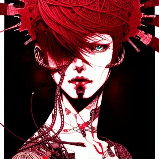 beautiful punk girl, hyper detailed, intricately detailed, illustration by <kilian eng> <Yoji Shinkawa>, darkred tones,