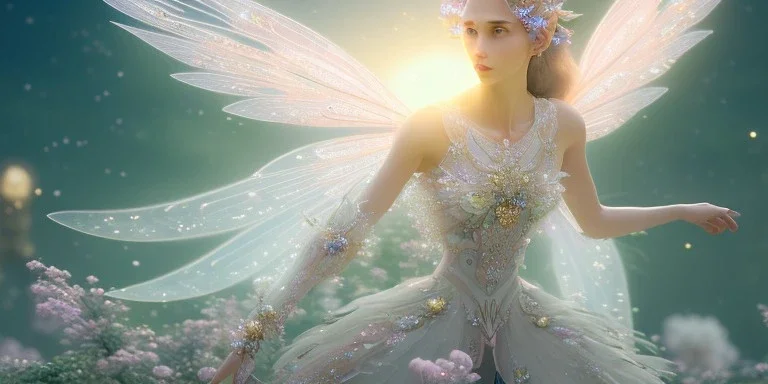 crystal subtle flower in a galactic ambiance beautiful fairy, transparent, delicate colors, in the foreground, full of details, smooth，soft light atmosphere, light effect，vaporwave colorful, concept art, smooth, extremely sharp detail, finely tuned detail, ultra high definition, 8 k, unreal engine 5, ultra sharp focus