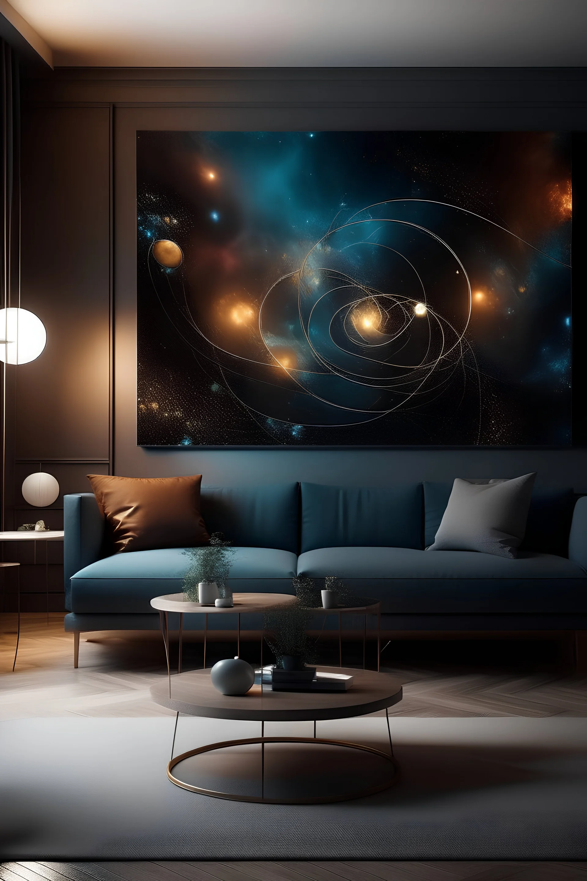 Cognitive Cosmos: Abstract Living Room Visions: Explore abstract visions of the cosmos in a cognitive masterpiece, where neural patterns and cosmic forms converge to create a visually stimulating living room centerpiece.