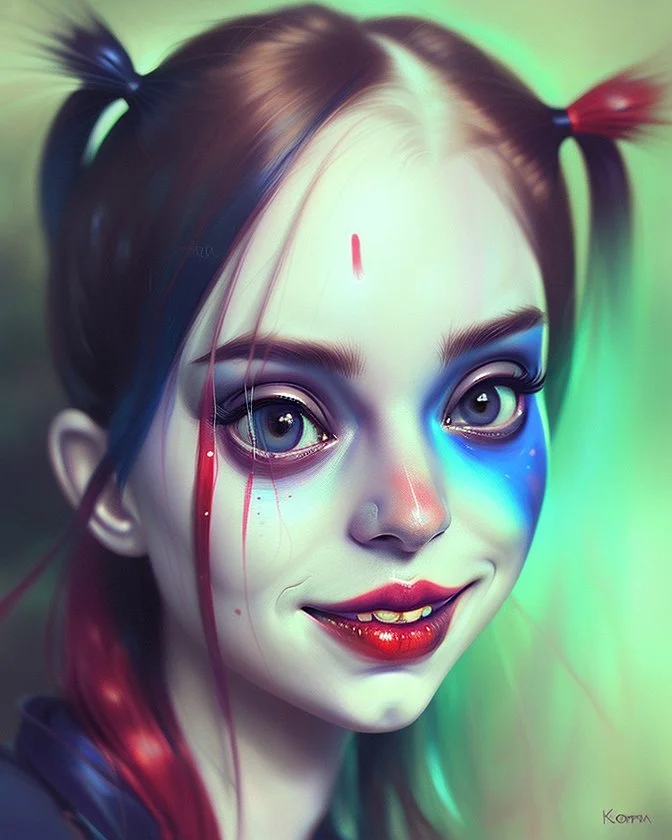 painting by koson ohara and marta bevacqua, Harley Quinn Smile