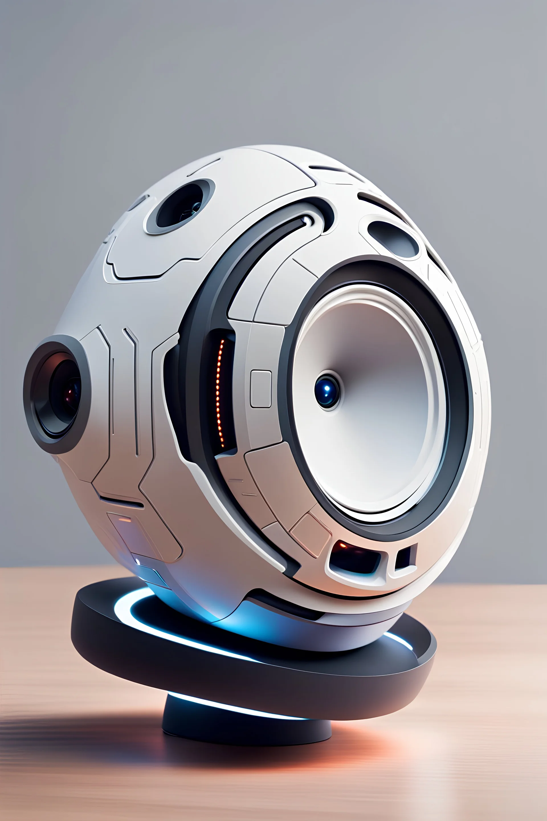 hand held CUSTOMIZABLE SPEAKER and it looks like a futuristic space station on a desk