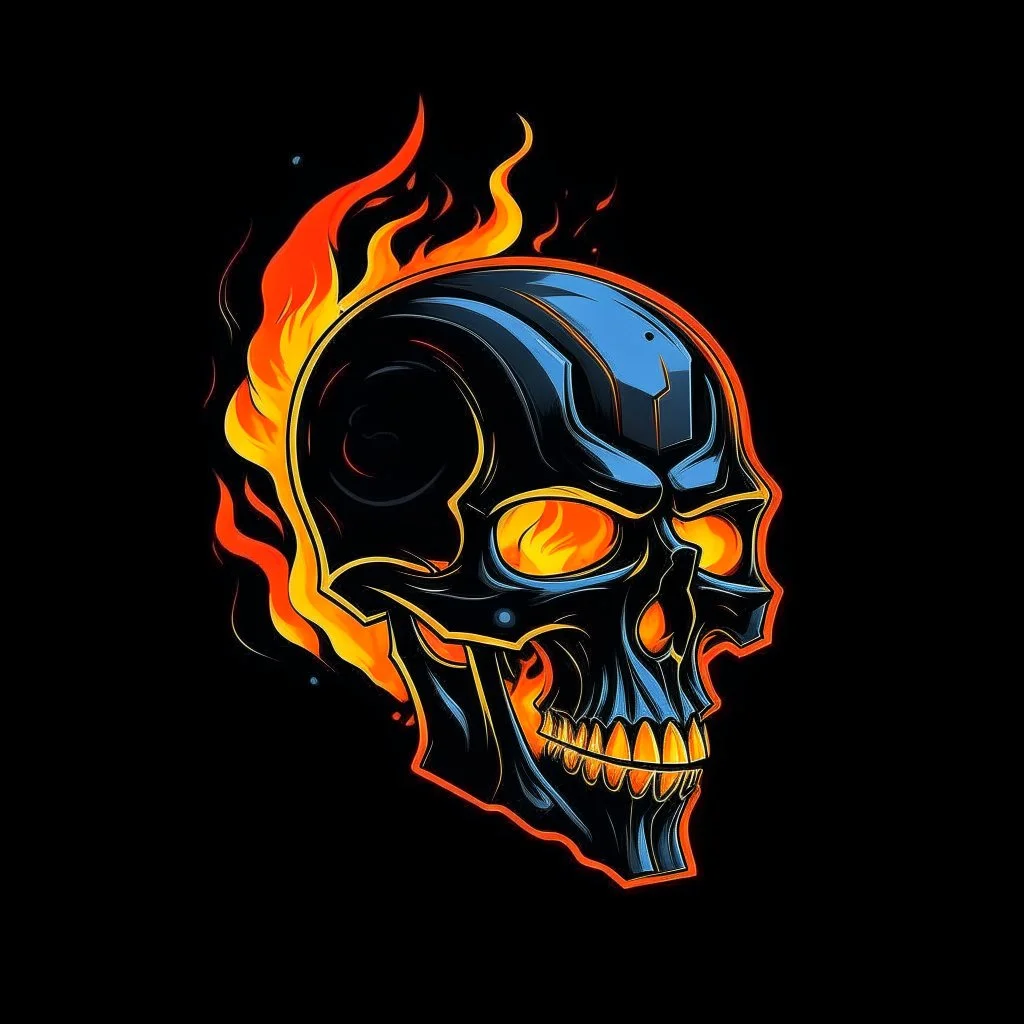 minimalistic cyberpunk screaming skull with flame