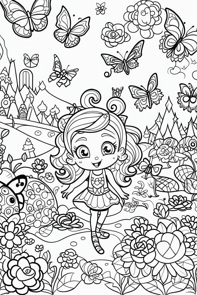 coloring pages for kids, Texto " Lisbeth Del Valle " en alta definición, caracterizado al estilo de Cute hello kitty, halloween y flores, ilustración, mariposas,renderizado 3d, vibrante, 3d render, typography, fantasy art , cartoon style, thick lines, low detail, black and white, no shading, --ar 85:110