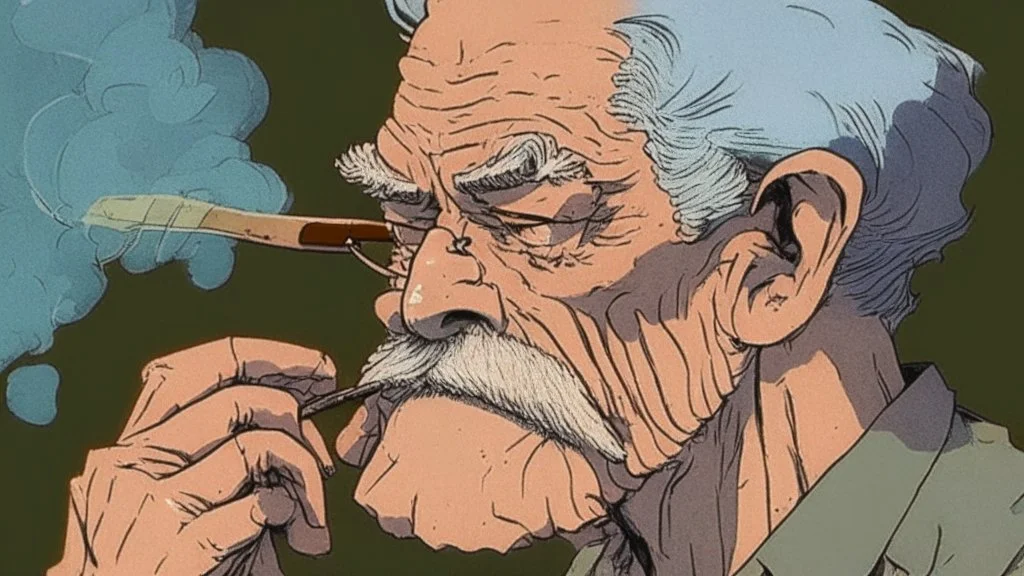 Old man smoking comic style