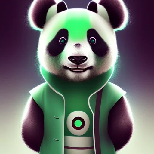 A humanoid panda with mint fur color that can use ice rainbow superpowers