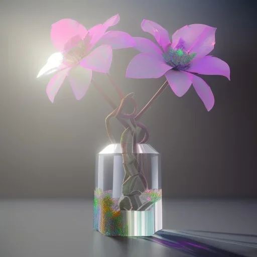 Exotic surreal living glass prism flowers by Chris Wood, sunbeams, intricate details, hyper realistic, 8K resolution, featured on behance