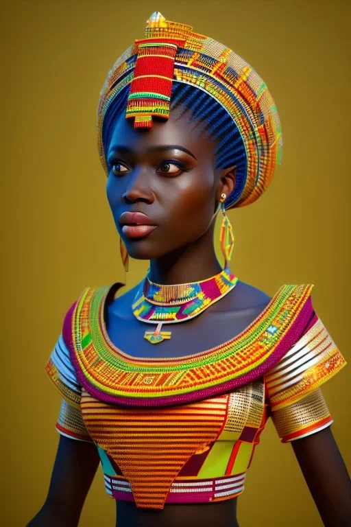 kente african bride model, full body, cinema 4d, octane render, high detail