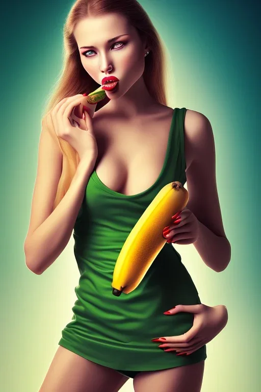 Woman sucking on a banana