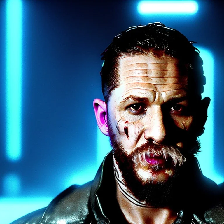 Actor, tom hardy, replicant man, blade runner style, rain, fog, neon ambient, gradient color, clean skin, circuits, latex coat, cyber punk, neon, tubes, portrait, studio photo, unreal engine 5, smooth color, 16 bit, god lights, ray tracing, RTX, lumen lighting, ultra deatail, volumetric lighting, 3d, finely drawn, hd.