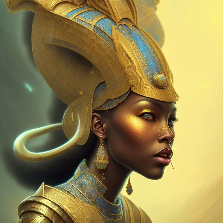 sango fantasy, fantasy magic, intricate, sharp focus, illustration, highly detailed, digital painting, concept art, matte, masterpiece head sexy Indonisian beauty black afro hair earth lady Golden snake head Egyptian princess pyramid