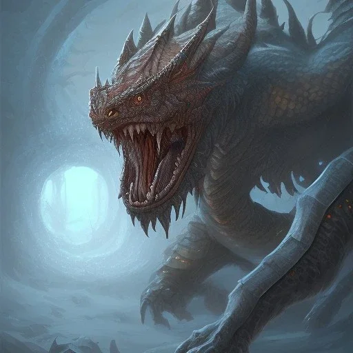 dragonorc dragonteeth, mythical, sharp wild beast monster, dragon dnd rutkowski kinkade artgerm