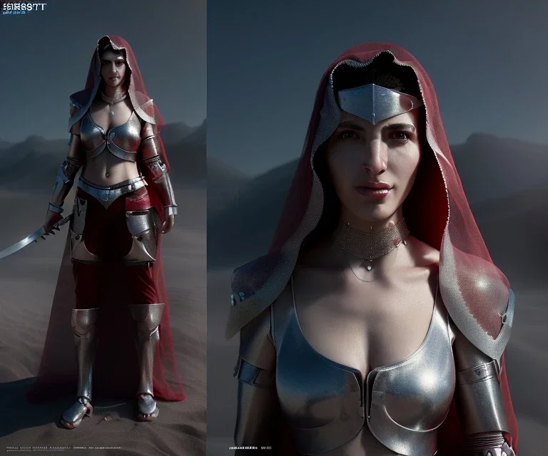 Animated, woman, Arabic face veil, armor, choker, hands, gauntlets, sword, longsword, chainmail