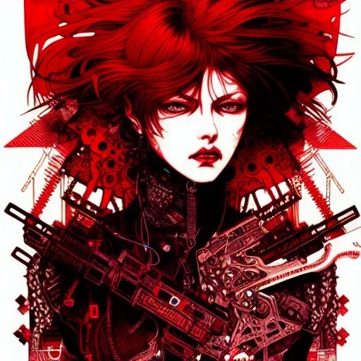 beautiful punk girl, hyper detailed, hyperdetailed, intricately detailed, illustration by <kilian eng> <Yoji Shinkawa>, darkred tones,