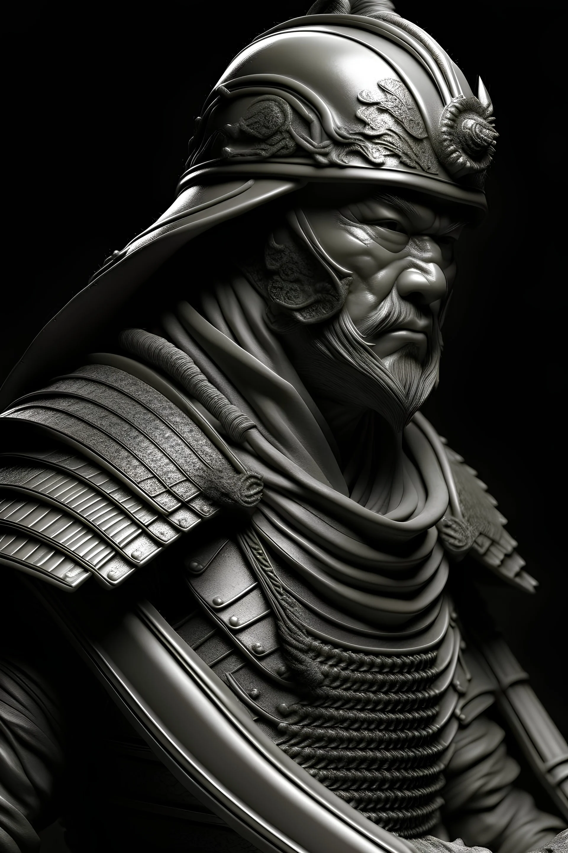 samurai warrior grey and white hyper realistic 3d cnc