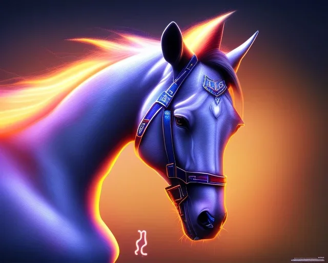 Cyber ​​horse with neon eyes, ultra graphics, RTX, TXXA, SSAO, High quality,hyperrealistic, Super detailed, HDR,4k