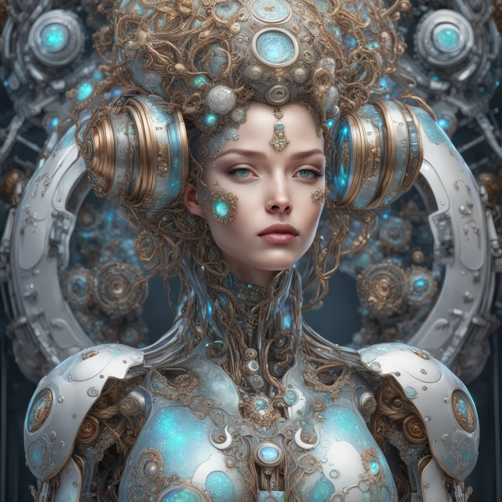 luxe glass robotic goddess, exquisite engraving, enchanted, delicate face, elegant, opal gears cyborg, luxury flowery suit🌷🌼🌿, highly detailed, digital painting, artstation, asymmetrical, concept art, smooth, sharp focus, 8k , trending on artstation, sharp focus, studio photo, intricate details, highly detailed, by greg rutkowski