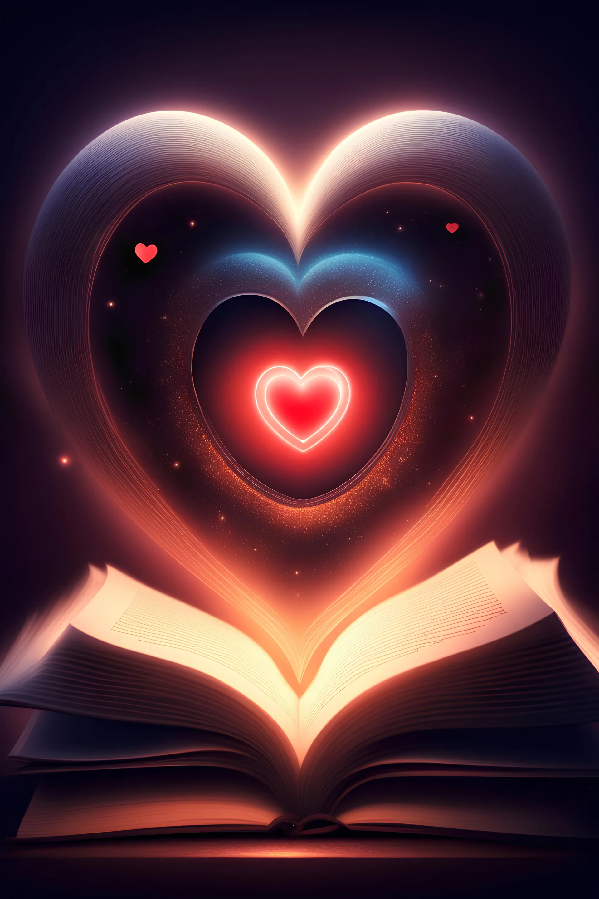 heart, reading book, music, glowing eye