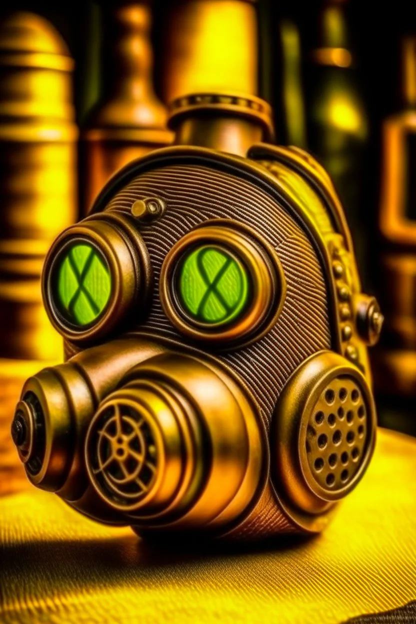 warrior portrait, Bronze metal gas-mask, comic style