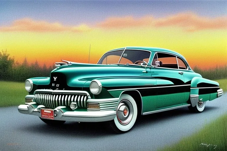 a true-to-life 1949 mercury eight, classic wheels, pen and color marker, centered, intricate, extreme detailed, photorealism, center view, drive-in background, pivot on mercury, painting by cheryl kelley