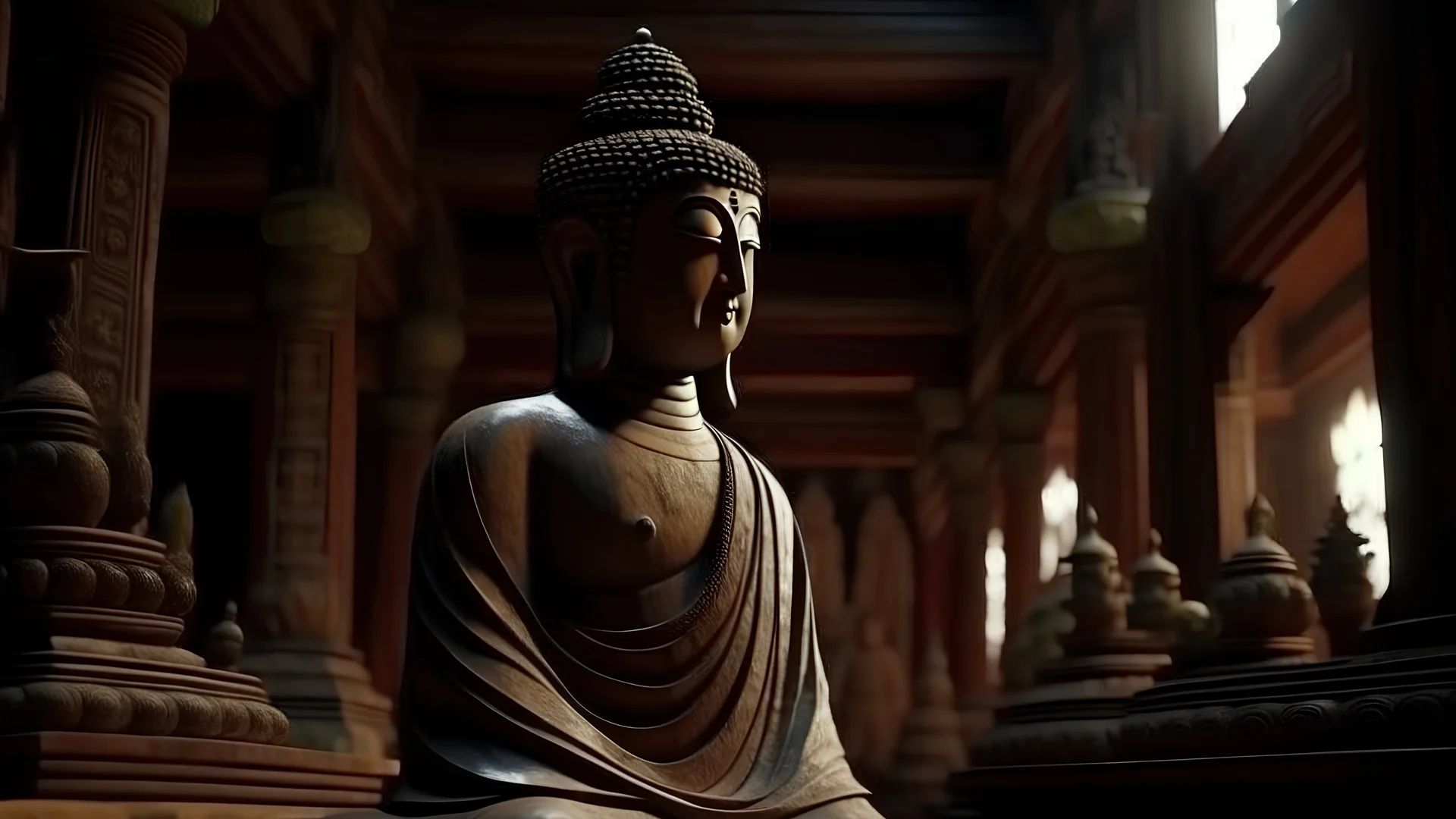 lord buddha speaking in monastery cinematic