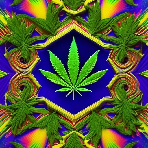 Marijuana, pattern, splash color, Psychedelic, detail, 8k, bright light, round edges