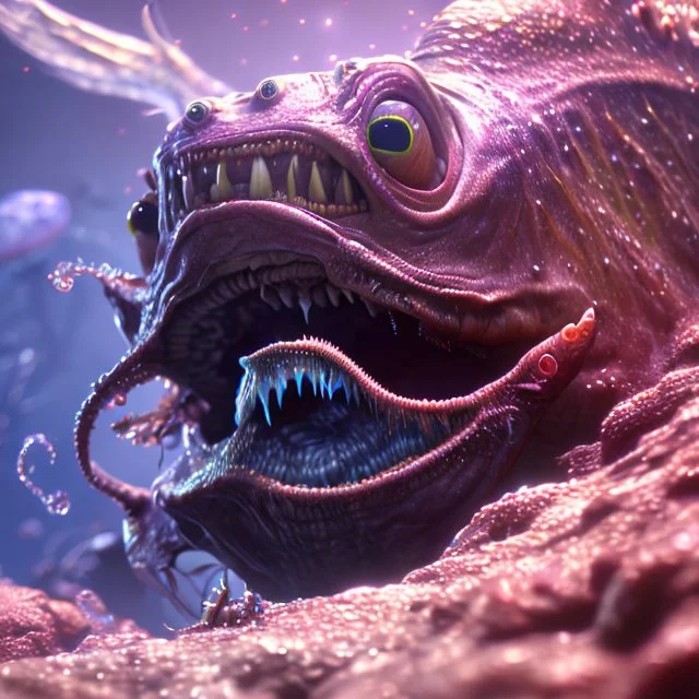 fluid ink angler fish creature, unreal engine 5, 8k resolution, photorealistic, ultra detailed