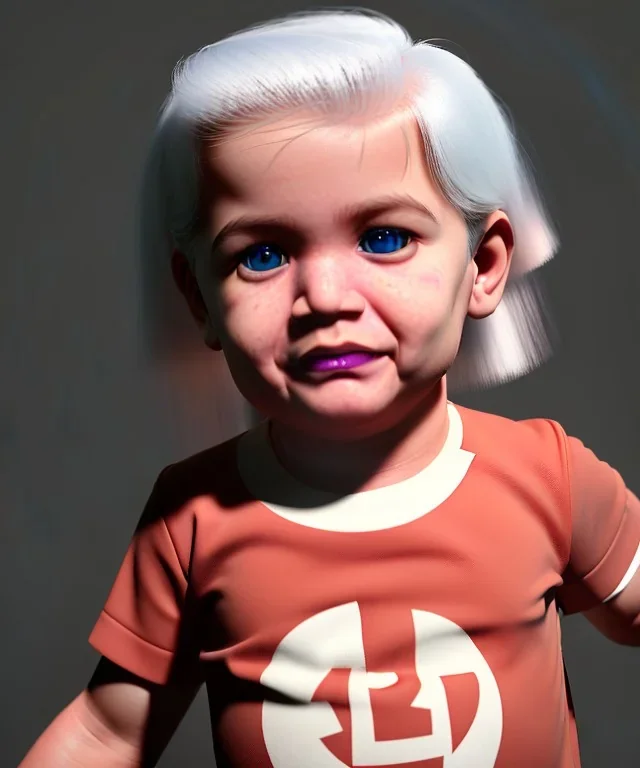 Pedro almodovar toddler, full body, white hair, dramatic lighting, hyper realistic