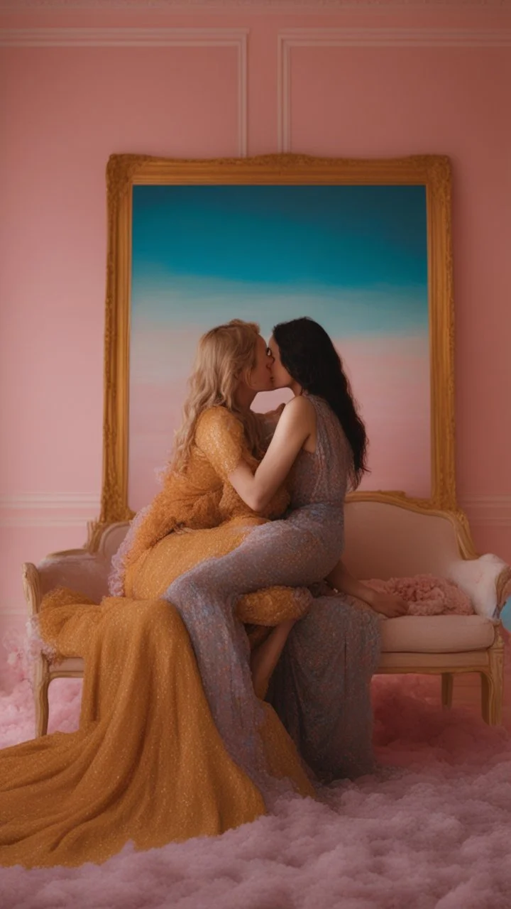 Masterpiece, fine art, award winning, "like Gustav Klimt : the Kiss in a chair" 2 w, RAW photo, eye candy in the style of (petra collins::Robin Eley:1.5), (Suhaila Ben Lachhab::Heidi Moussa:1.5) in breathtaking cinematic shot (full body shot, from below angle) that emphasizes the stunning cheek bones, texturized black hair,(big detailed eyes:1.5) (cottagecore aesthetic:5) with extreme sensuality, Irresistible with (porcelain skin:4.8), sitting on an old chair, retro vintage style