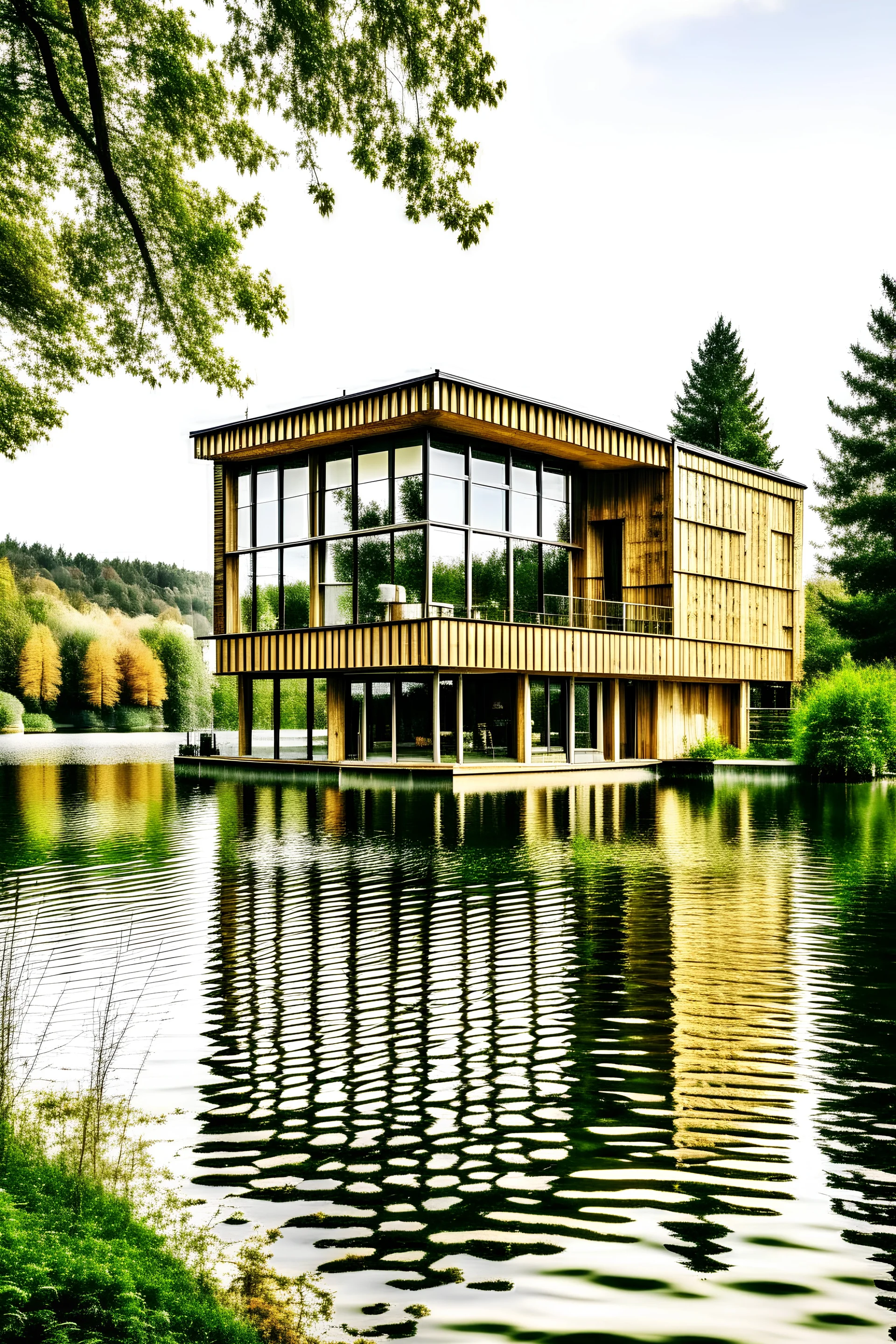 photo d'une maison d'architecte en bois donnant sur un lac