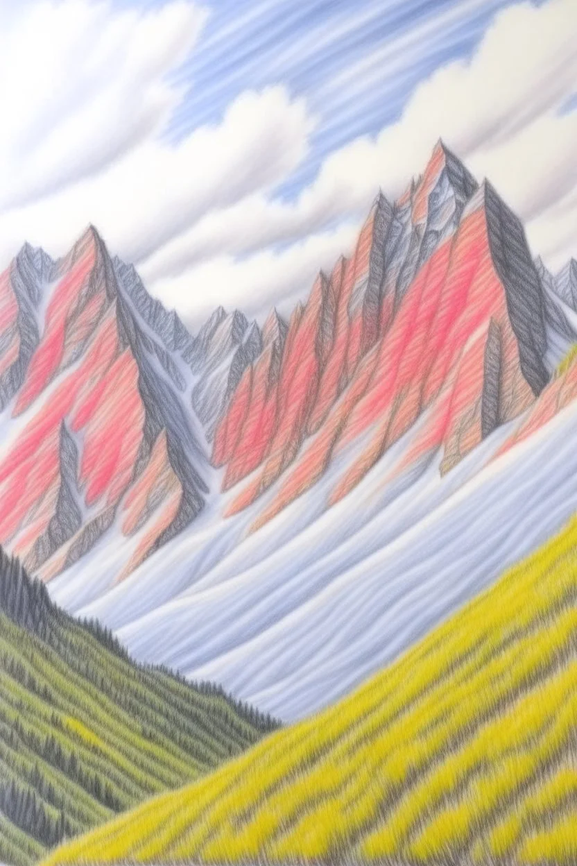 colored pencil drawing, realistic, pencil, mountains