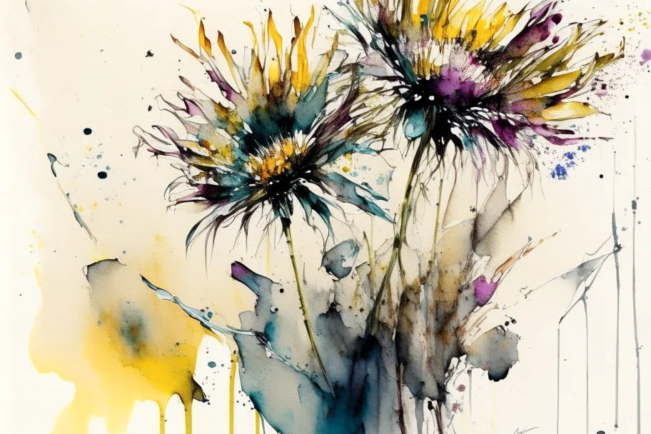 flowers in the style of Agnes cecile,frank Auerbach watercolor, wet on wet and splattering techniques, centered, perfect composition, abstraction, surrealism