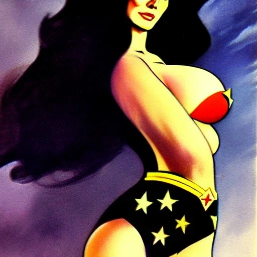 portrait of a beautiful busty Wonder Woman by Frank Frazetta style