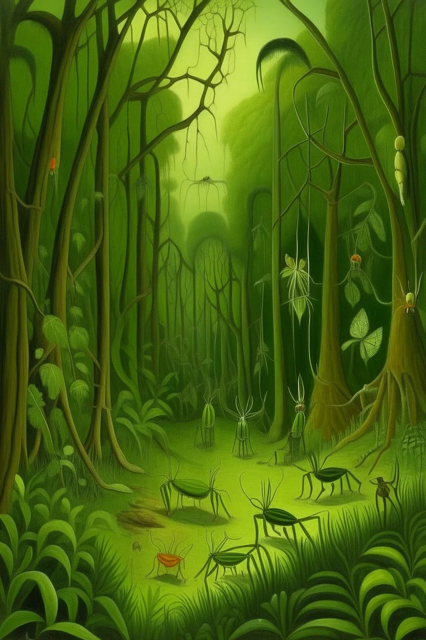 A green forest with praying mantis painted by Edward Hicks