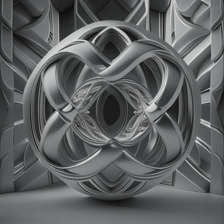 optical illusion 3D, monochrome, trefoil knot, photorealistic, symmetric, high contrast, side light , modern, surreal, high resolution, octane render , unreal engine 5