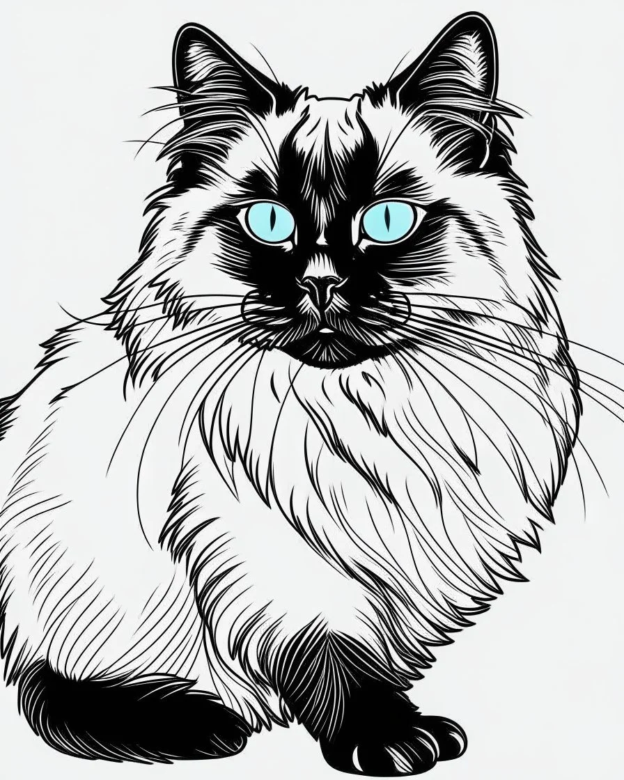 Birman Cat Breed clean sharp 64 K clipart line art