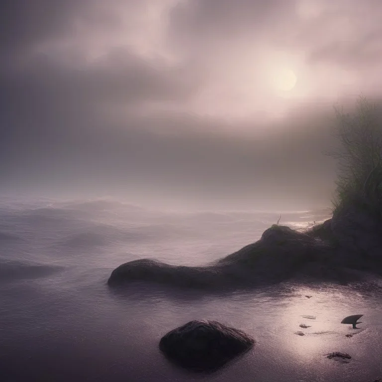 shore, dark, fog, moon, stormy, mermaid, underwater