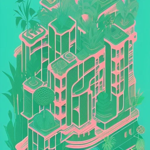 city, tropical, latino, plants, flat design, 2 colors, risograph zine