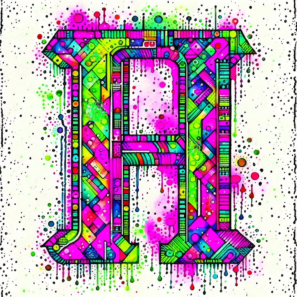 Letter "H" - cyberpunk style - Watercolor and watercolor painted style - Jenna Rainey style