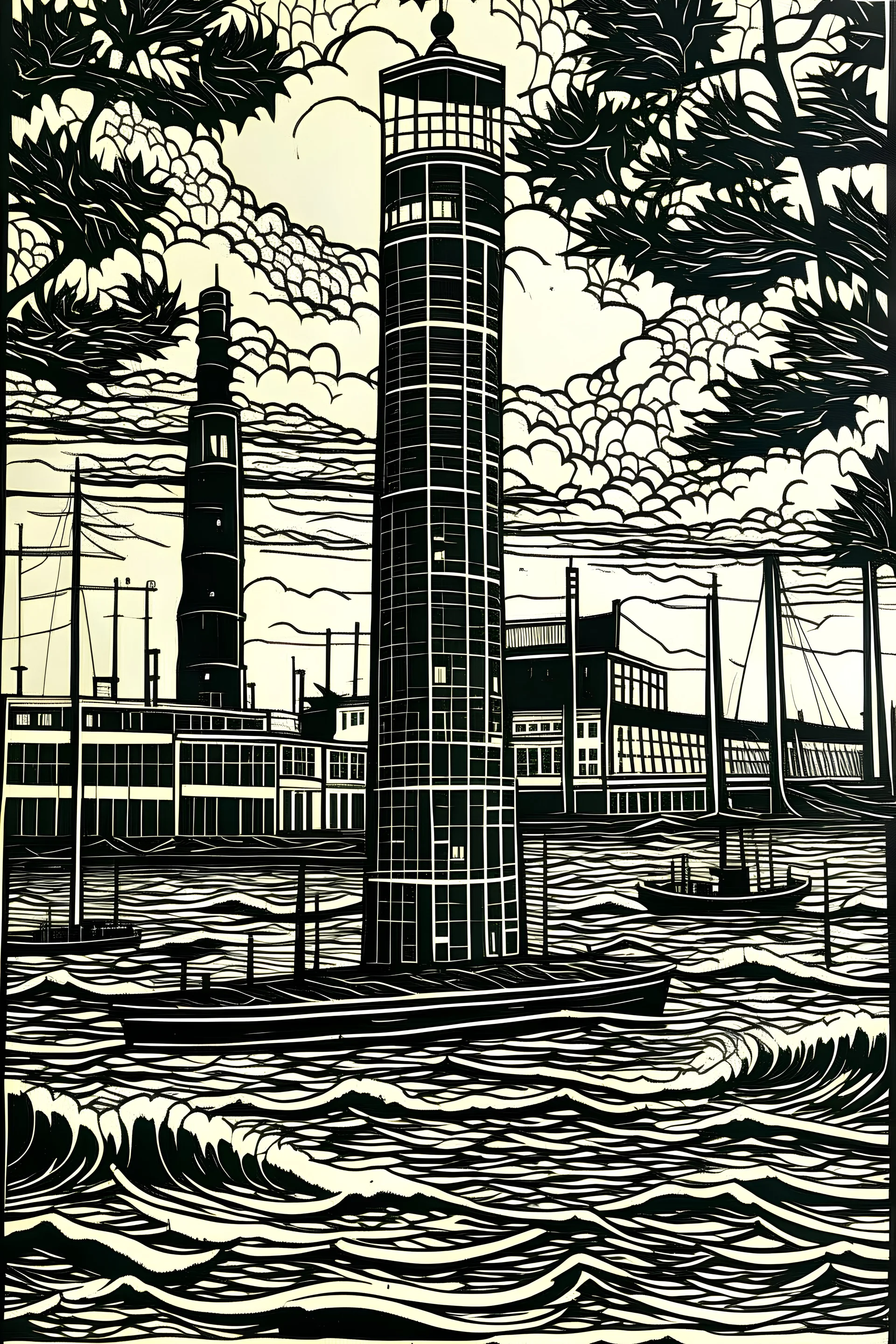 Linocut grimsby dock tower