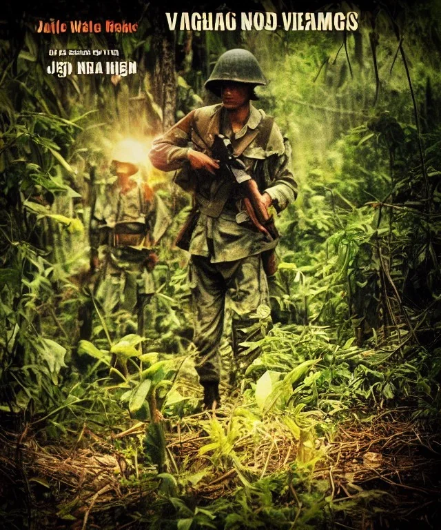 vietnam war. jungle. cd cover. bokeh. lens flare. warm lights. high detailed