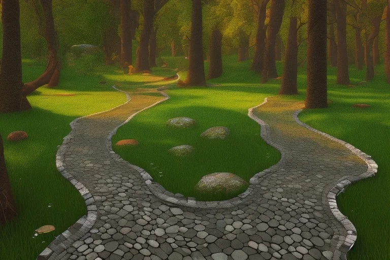 pebble stone lighted path woods