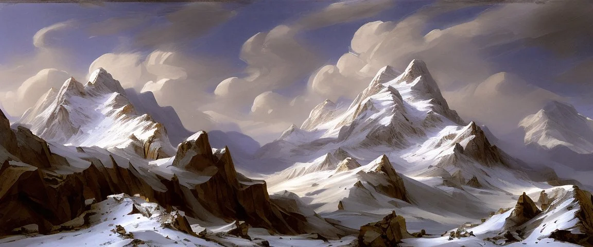 epic mountains in snow by Andrea del sarto