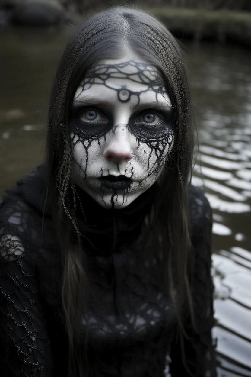 20 year old woman, sunken face, gothic style, full figure