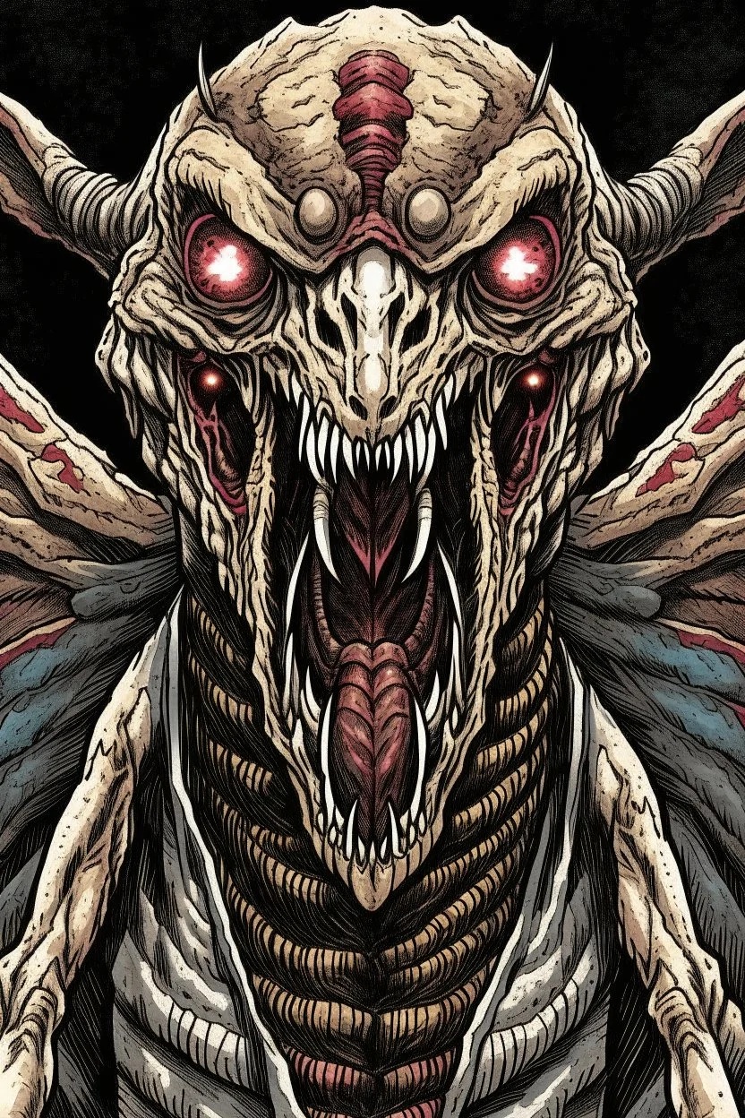 Moth / shark hybrid demon in the style of Berserk manga