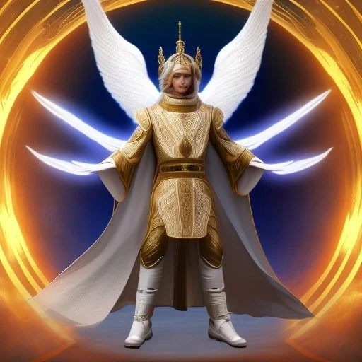 First image is of the main character. He’s to look like a powerful angel with white robe, symbols on hands glowing, His background should be that of space above with stars and standing on a paradise of a planet. His belt can transform into a white dragon.