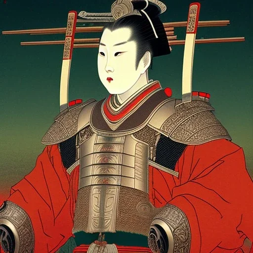 Ukiyo-e Style , Male Samuri in armour