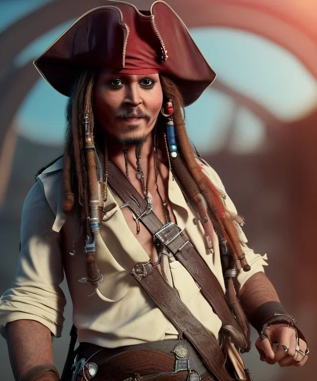 captain jack sparrow, extreme details, real, drinking, enjoying, smiling, sober, digital art, extreme colors --ar3:2--v4--q2